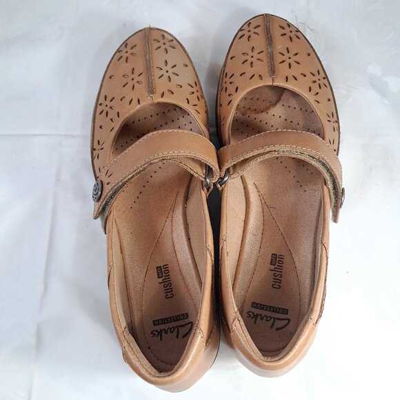 Clarks Shoes Womens sz 7 7M Everlay Bai Mary Jane Strap Comfort Wedge Brown tan - Picture 7 of 13